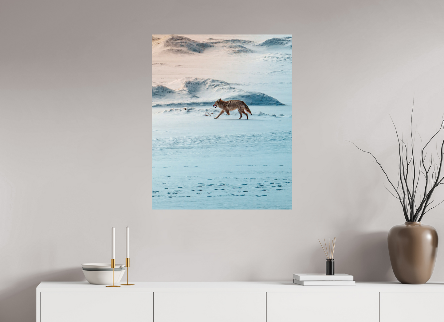 70 x 87.5 cm, Photo Print On Fuji Crystal DP II Coyote on the frozen river