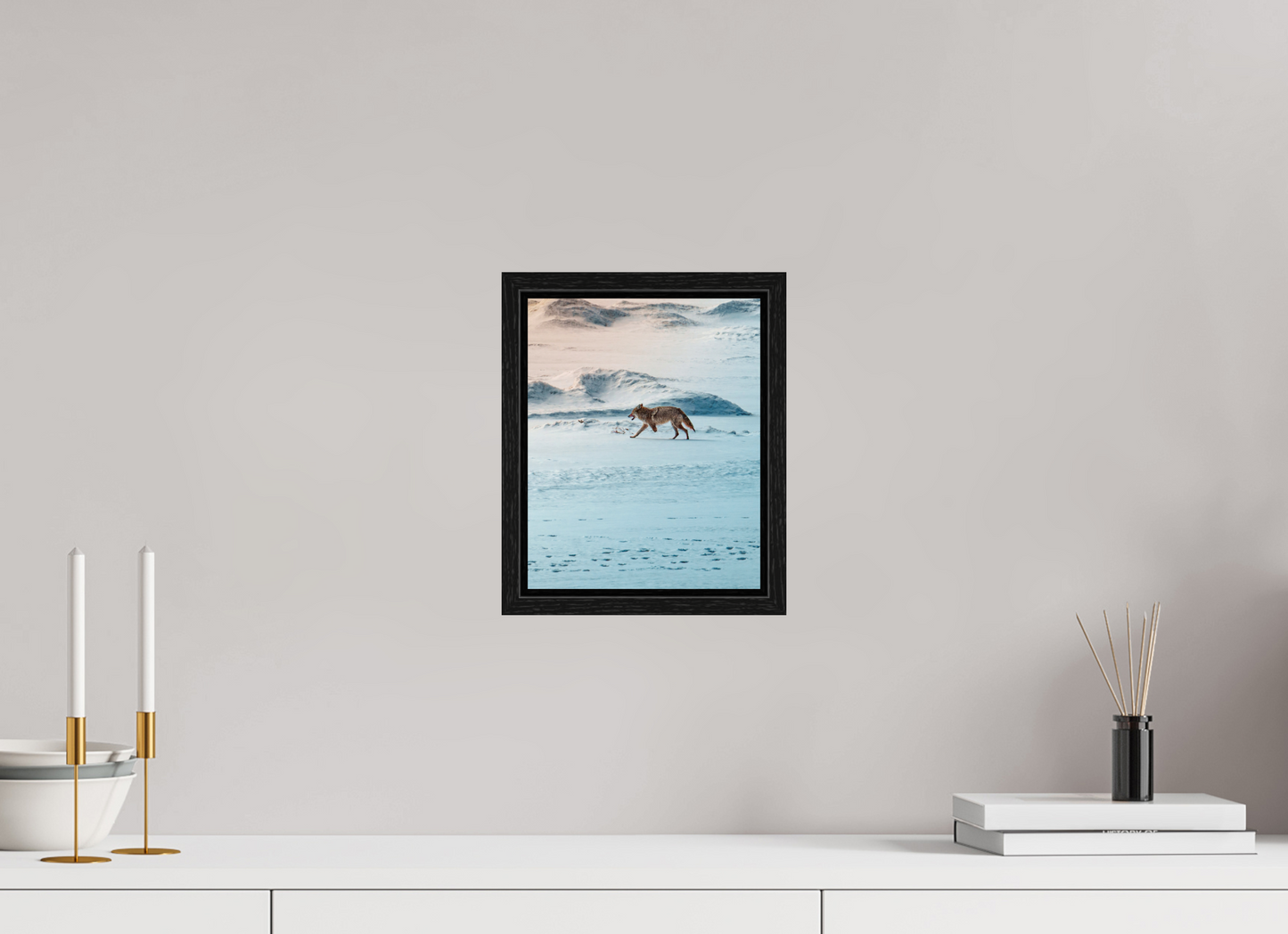 20 x 25 cm, Floater Frame Coyote on the frozen river