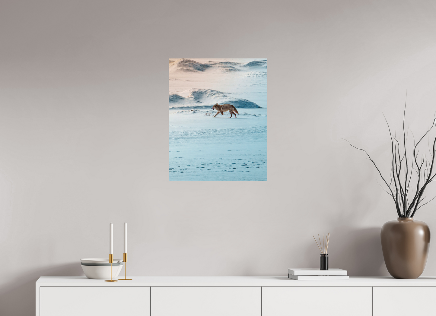 50 x 62.5 cm, Photo Print On Fuji Crystal DP II Coyote on the frozen river