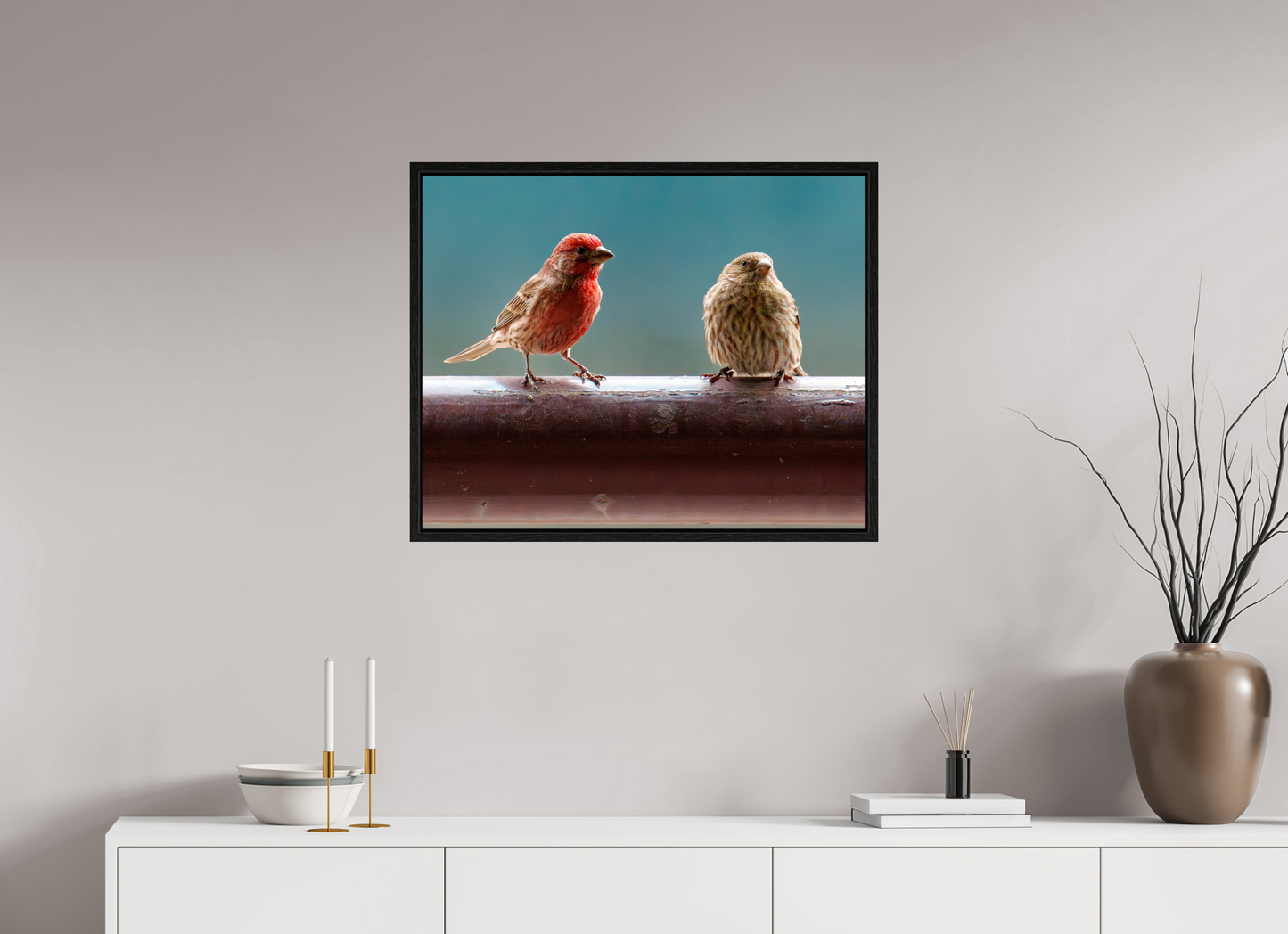 75 x 60 cm, Floater Frame House Finches