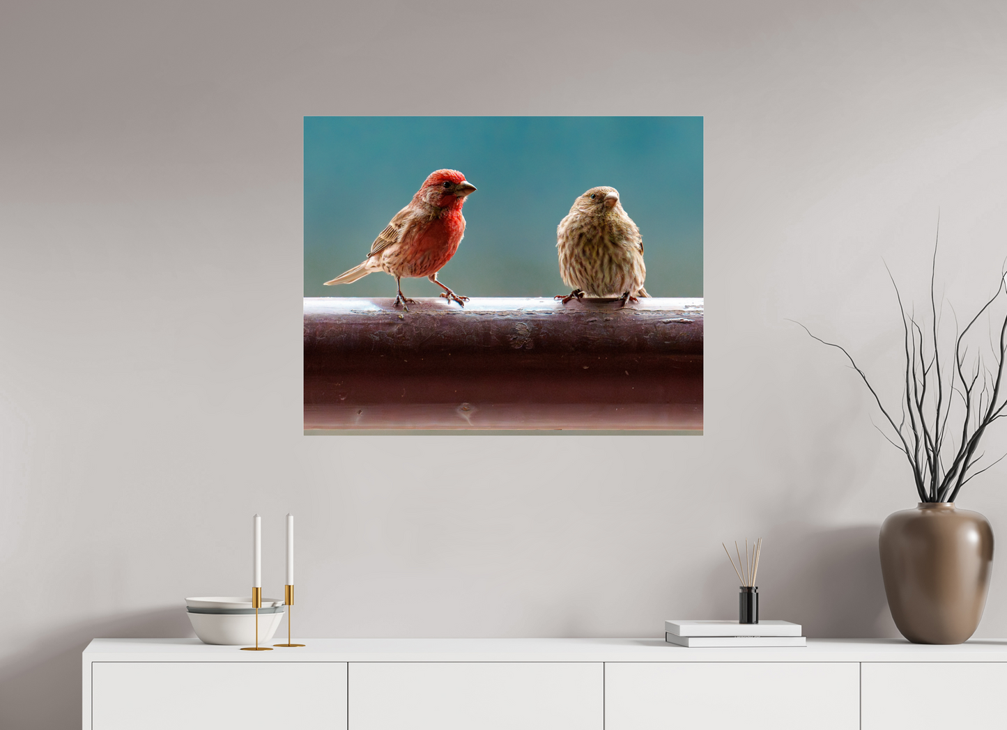 87.5 x 70 cm, Photo Print Under Acrylic Glass House Finches